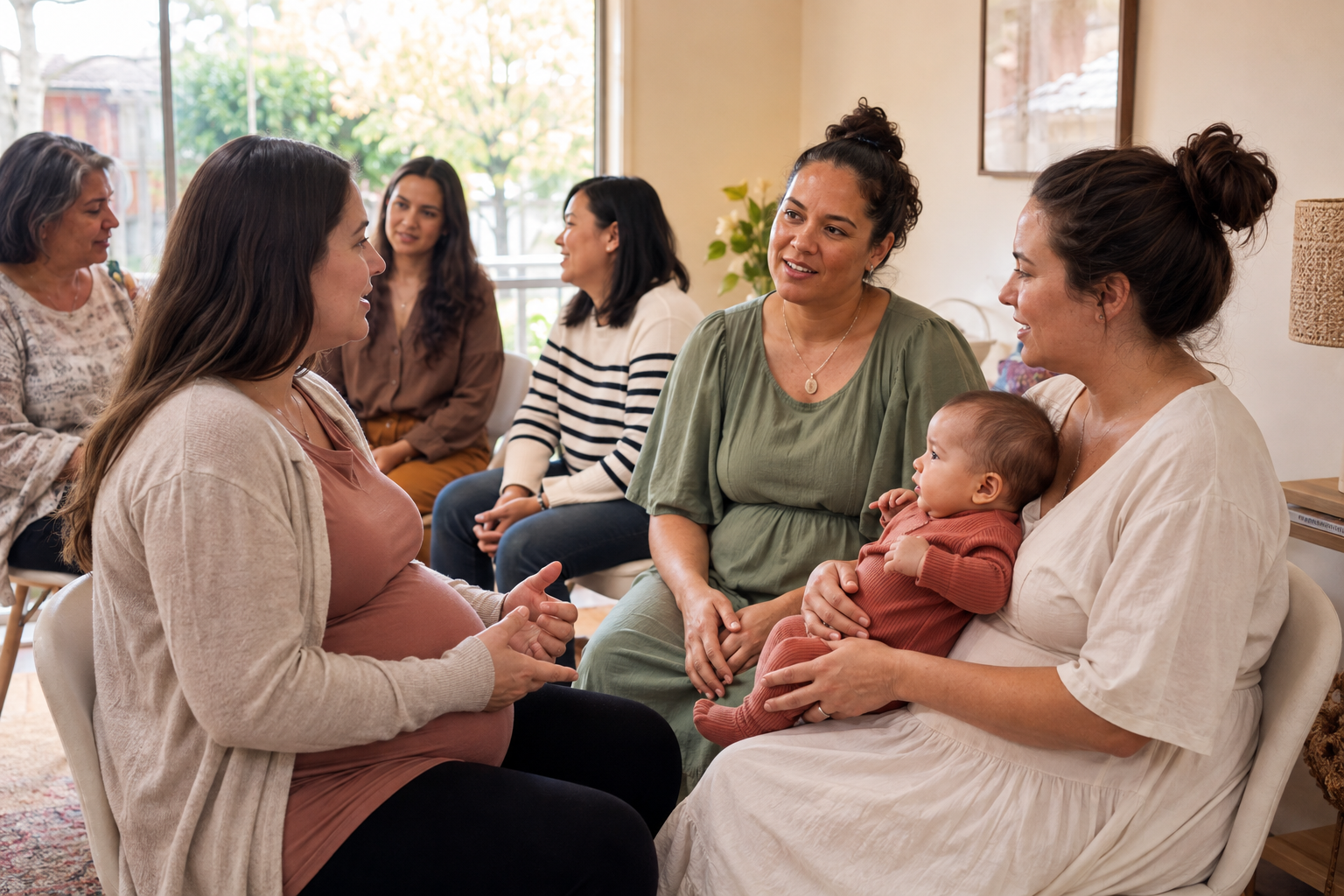 Expectant and new mothers participating in a calm community peer-learning group