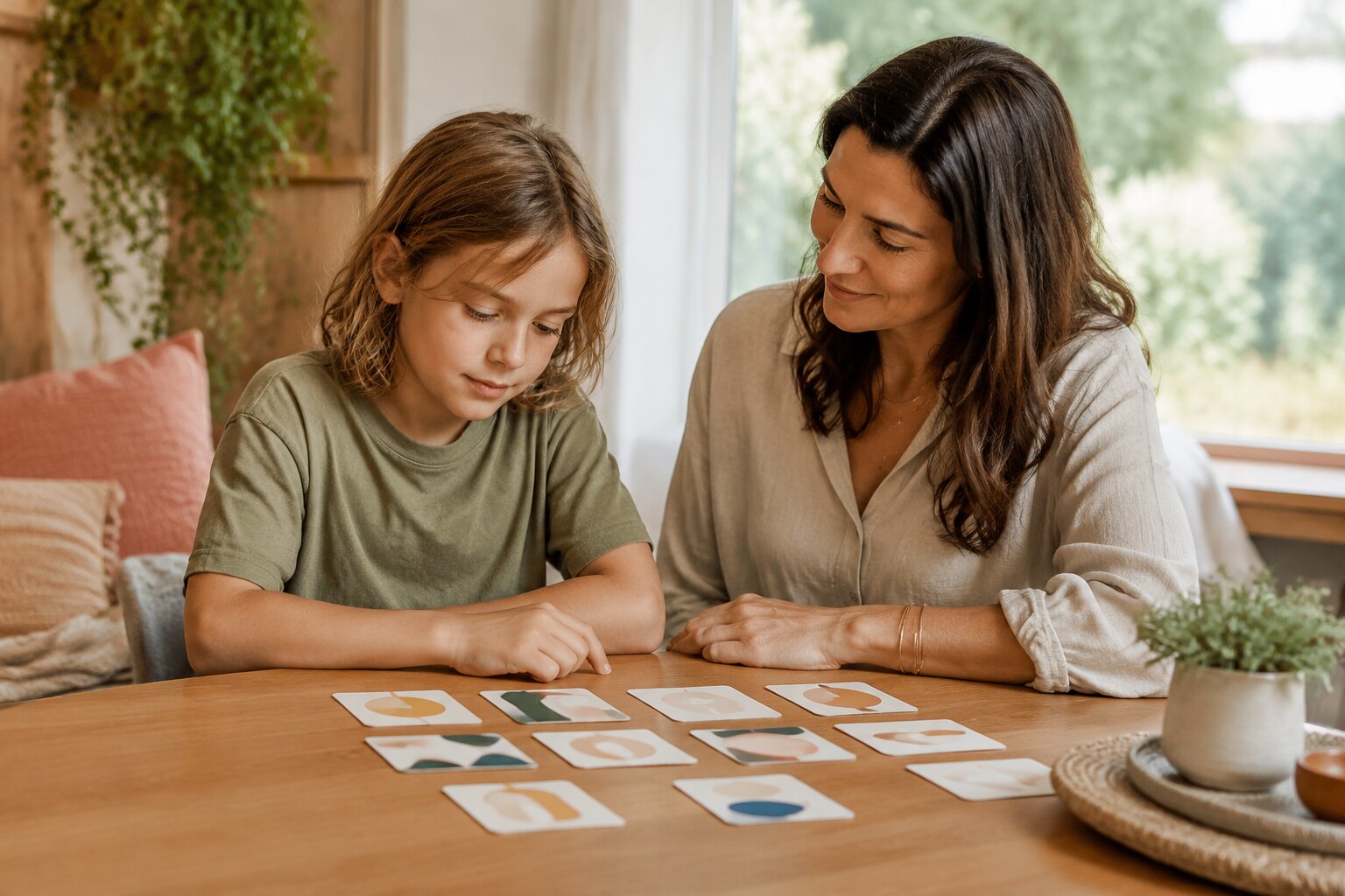 A child and trusted adult calmly exploring a visual reflection pathway together