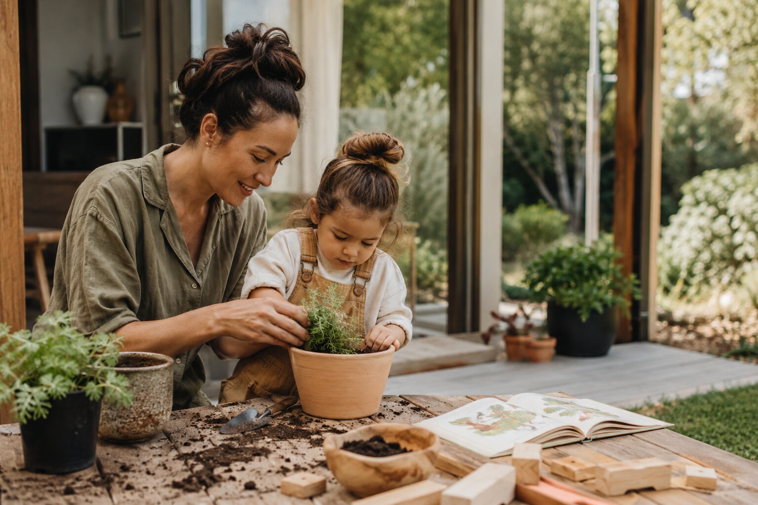 A parent and child learning together in an everyday setting